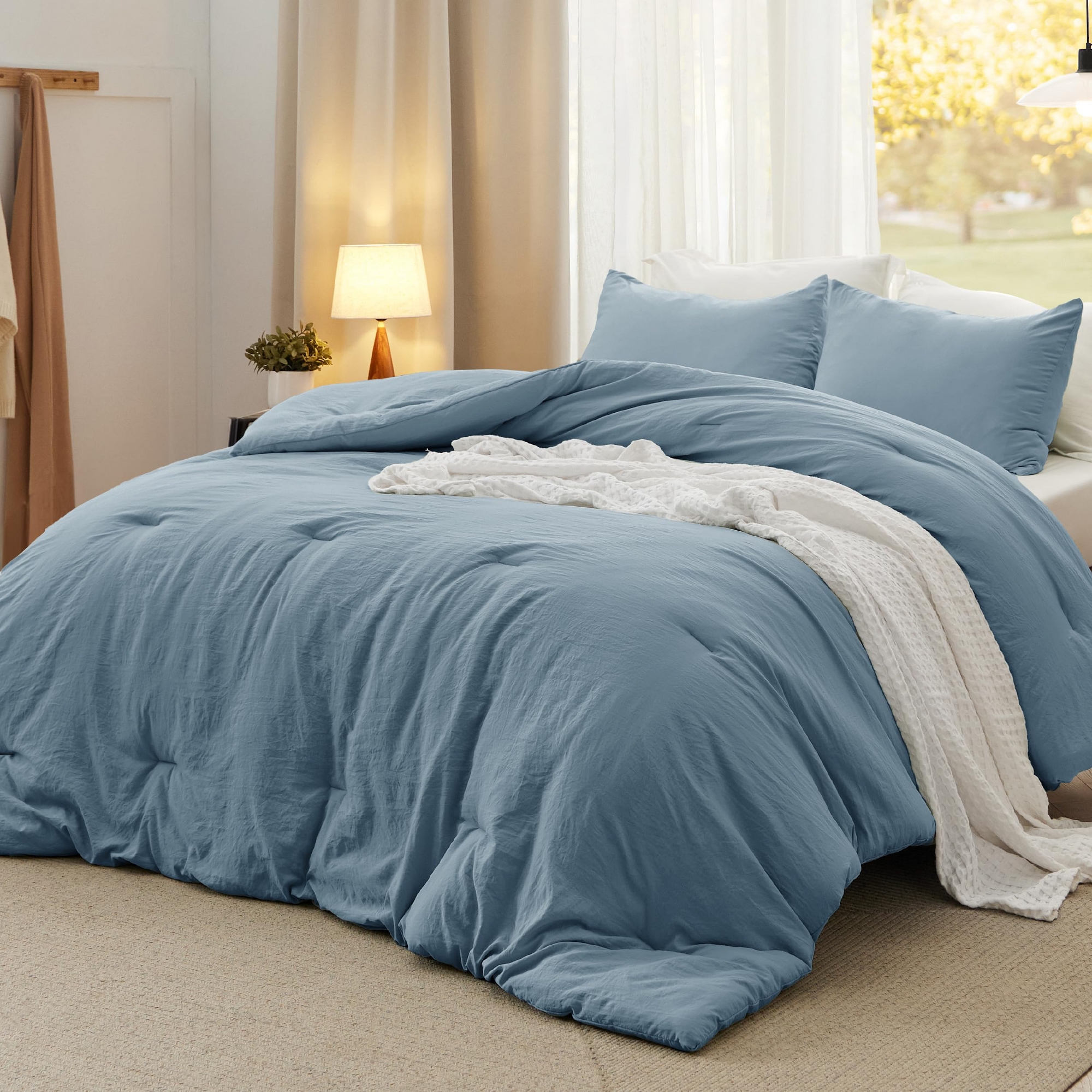 Bedsure King Size Comforter Set Mineral Blue Soft Prewashed Bedding All Seasons 3 Pieces GentleSoft™ Warm Down Alternative Bed Set Mother's Day Gift