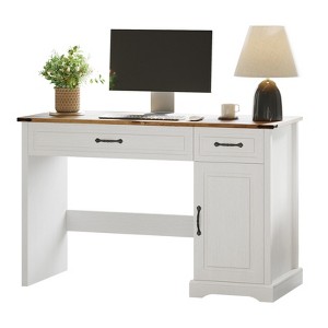 47 Inch Farmhouse Executive Desk, Rustic Home Office Desk with Drawers Storage, Wood Computer Desk Writing Workstation for Home Office & Study - 1 of 4