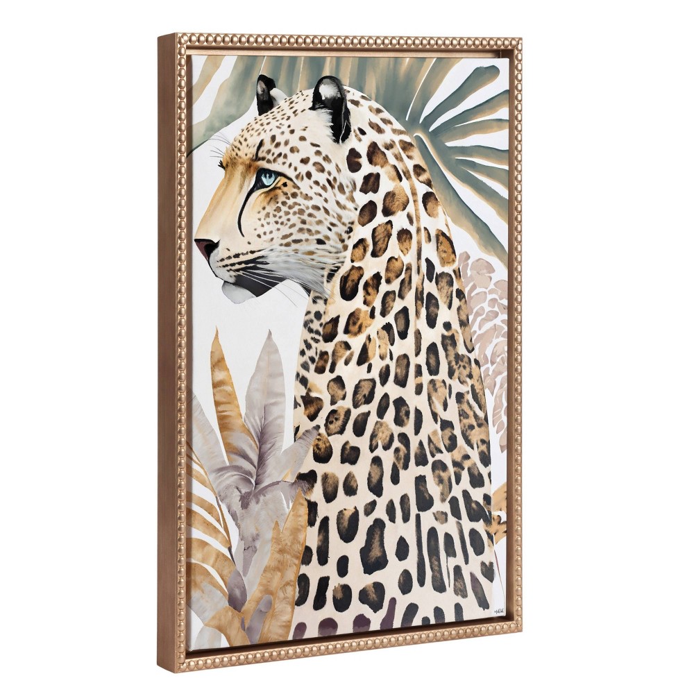 Photos - Other Decoration Kate & Laurel All Things Decor 18"x24" Sylvie Beaded Fern Cheetah Framed Canvas by Inkheart Designs Gold