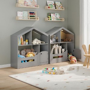 2-Tier Kids Bookshelf, Toy Storage Organizer with Motion Sensor Light, Wooden Book Shelf, Kids Book Rack for Kids Rooms, Classroom, Playing Room - 1 of 4