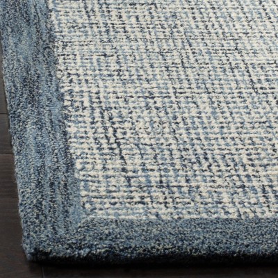 Navy and Ivory Handmade Wool Abstract Square Rug