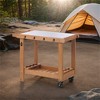 SKRAN Outdoor Wooden Grill Cart Table with Wheels, Metal Top and Storage, for Patio Backyard Garden BBQ(Brown) - 2 of 4