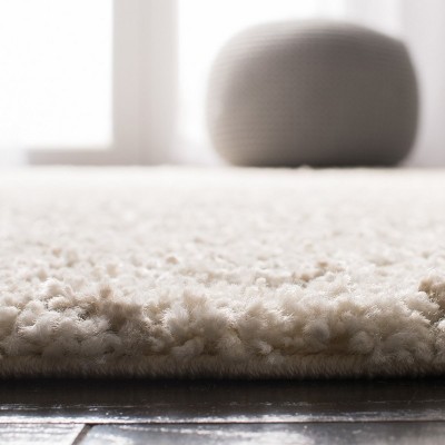 Ivory Beige Hand-Knotted Shag Area Rug 79"x11"