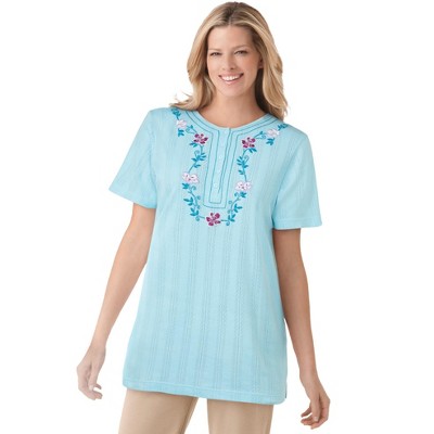 Woman Within Plus Size 7-Day Embroidered Pointelle Tunic