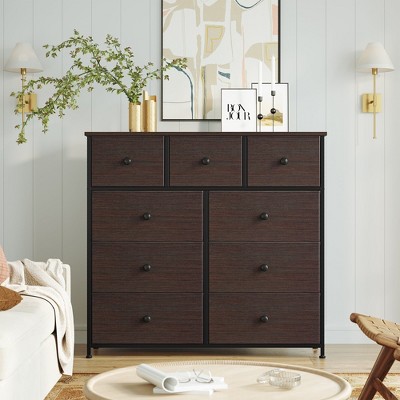 WOWLIVE 9 Dresser, Chest of Drawers with Wide 39'', Easy-Pull Fabric & Wood Dressers with Top