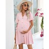 Maternity Swiss Dot Dress Summer V Neck Short Sleeve Button Down Mini Dress Baby Shower Photoshoot with Pockets - 4 of 4