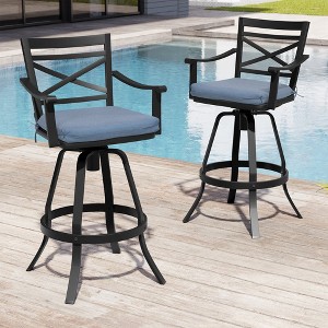 Crestlive Products Swivel Outdoor Bar Stools Set of 2 Patio Bar Height Chairs with Sunbrella Cushion and Cast Aluminum Frame - 1 of 4
