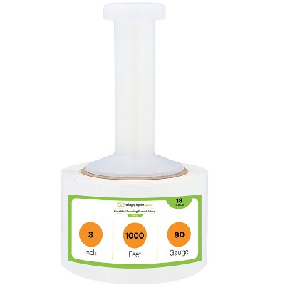 PSBM Mini Stretch Wrap Shrink Film, 18 Rolls, 3"x1000', 90 Gauge, with Plastic Handle