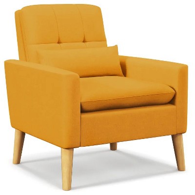 Comfy Modern Accent Chair with Lumbar Pillow and Natural Rubber Wood Legs