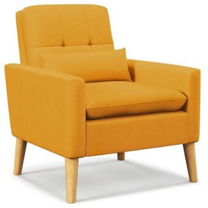 Comfy Modern Accent Chair with Lumbar Pillow and Natural Rubber Wood Legs - 1 of 4