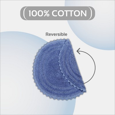 Blue 30" Round Cotton Crochet Bath Rug