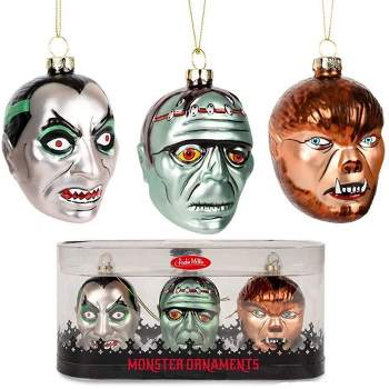 Accoutrements Set of 3 Monster Blown Glass Christmas Ornaments