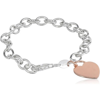 Heart Tag Charm Bracelet, Dainty Gold Tone Jewelry with Heart-Shaped Pendant