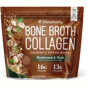 Bone Broth Collagen, Protein & Collagen Supplement for Joints, Skin, & Gut Health, Mushroom Bone Broth, Beef Bone Broth, Vitauthority, 15 Servings - 1 of 4