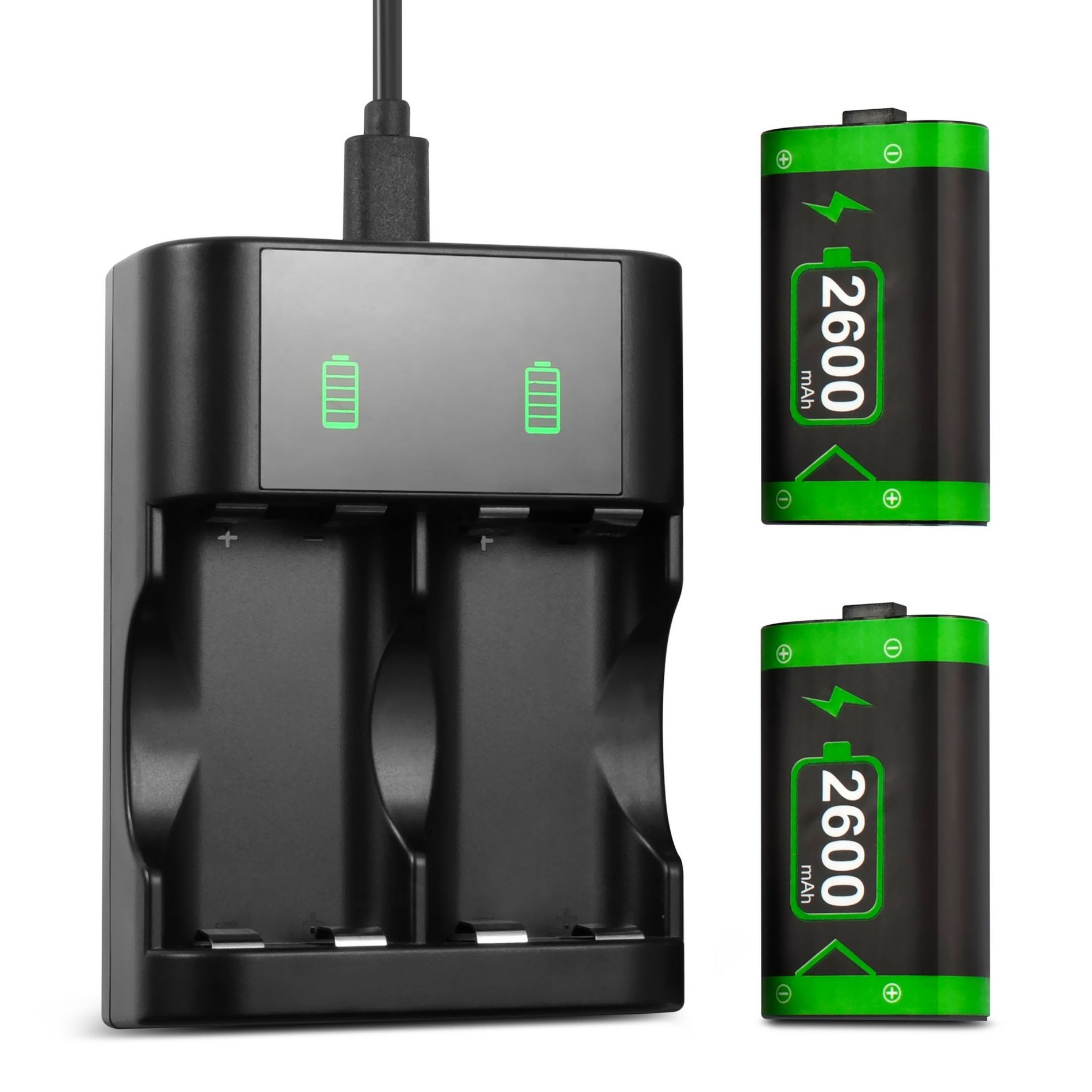 Insten 2 Pack 2600mAh Rechargeable Battery Pack for Xbox Series X/ S / Xbox One Controller with Charging Station & USB C Cable