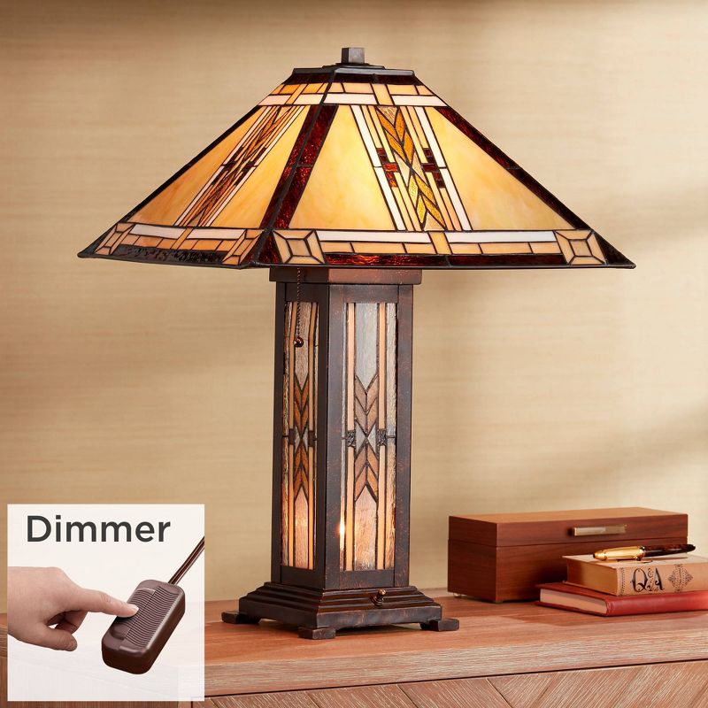 Franklin Iron Works Drake Mission Tiffany Style Table Lamp 25 1/2" High Bronze with Table Top Dimmer Nightlight Stained Glass for Bedroom Living Room, 2 of 9