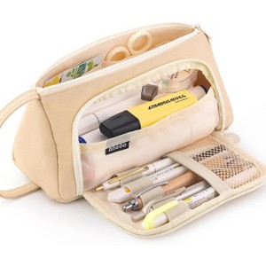 Fmeida Large Capacity Pencil Case Pouch School Supplies, Aesthetic Stationery Pen Case Bag for Girls Women-Khaki - 1 of 4