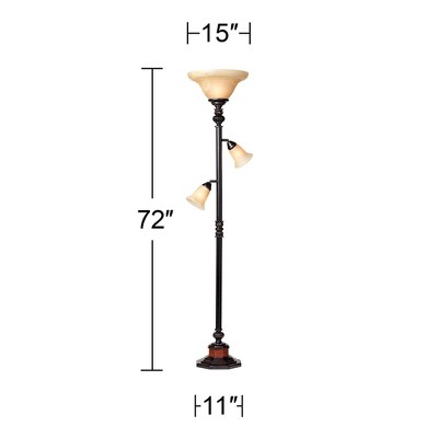Bronze 72" Torchiere Floor Lamp with Alabaster Glass Shades