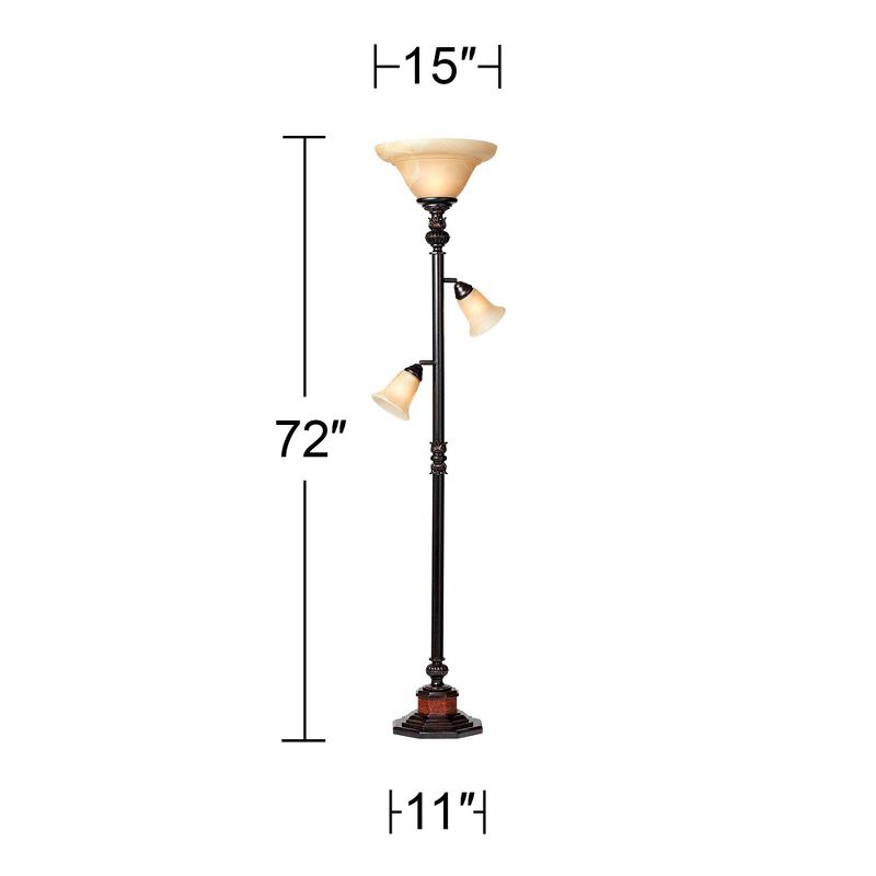 Kathy Ireland Sonnett Vintage Rustic Torchiere Floor Lamp with Side Lights 72" Tall Bronze Champagne Alabaster Glass Shade for Living Room Reading, 4 of 10