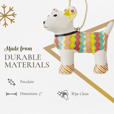 Colorful Patchwork Porcelain Dog Christmas Ornament, 3"