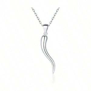 Sterling Silver Lucky Horn Pendant Necklace, Protection for Women, Silver/Gold/Rose - 1 of 4