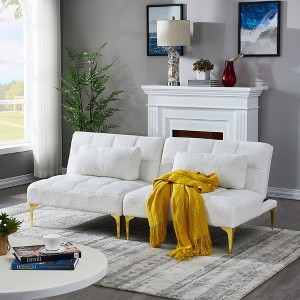 CAVINAS Couches for Living Room Convertible Sofa Bed Futon Teddy Comfy Upholstered Sofa with Gold Metal Legs - 1 of 4