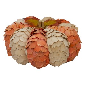 Northlight Fall Harvest Layered Wooden Leaves Pumpkin - 10" - Beige and Orange - 1 of 4