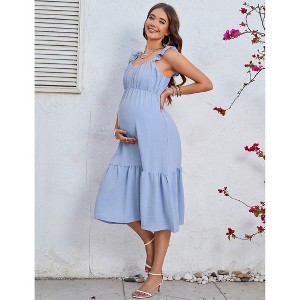 Womens Maternity Sweetheart Neckline Flutter Sleeve Ruffle Hem Maxi Dress - 1 of 4