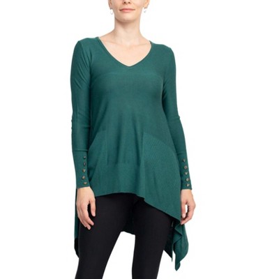 EG PRO V-Neck Long Sleeve High Low Hem Knit Top
