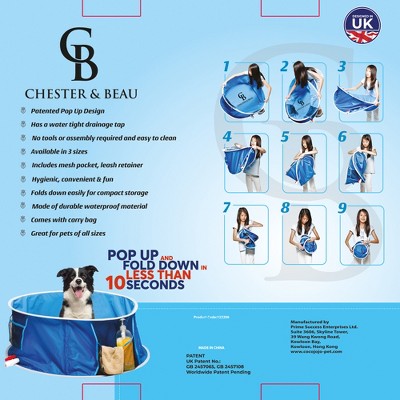 Medium Blue Pop-Up Pet Pool and Bath with Mesh Pockets