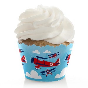 Big Dot of Happiness Taking Flight - Airplane - Vintage Plane Baby Shower or Birthday Party Decorations - Party Cupcake Wrappers - Set of 12 - 1 of 4