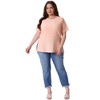 Agnes Orinda Women's Plus Size Textured Crew Neck Side Split Short Sleeve T-Shirts - 3 of 4