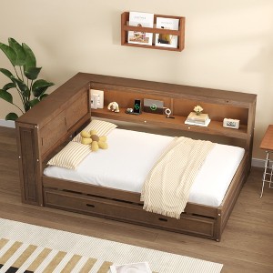 NicBex Wood Full Size Daybed with Storage Shelves,USB Ports,LED and Trundle for Bedroom,Living Room,Apartment - 1 of 4