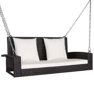 Tangkula Outdoor Wicker Porch Swing Bench 2-person Patio Rattan Swing ...