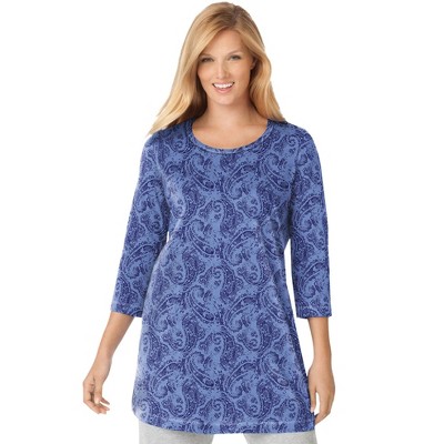 Woman Within Plus Size Perfect Printed Three-Quarter-Sleeve Scoopneck Tunic