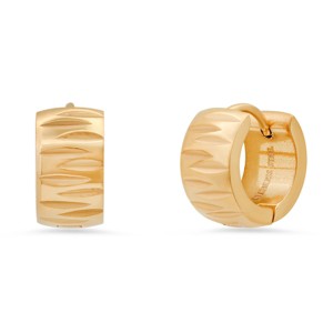 Steeltime Ladies stainless steel diamond cut huggie earrings. Color Options: Silver, Gold - 1 of 4