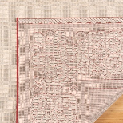 Sand and Red Flat Woven Rectangular 5' x 7' Synthetic Area Rug