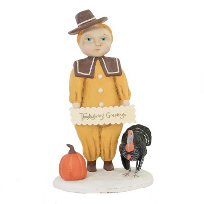 Dee Foust-Harvey 8.5 Inch Patton Pilgrim Thanksgiving Turkey Pumpkin Figurines