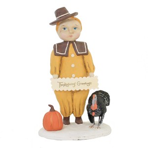 Dee Harvey 8.5 Inch Patton Pilgrim Thanksgiving Turkey Pumpkin Figurines - 1 of 3
