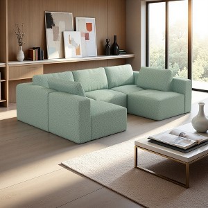 104.32" Yarn Fleece U-Shaped Modular Sectional Sofa, Sleeper with Chaise & Ottoman - 1 of 4