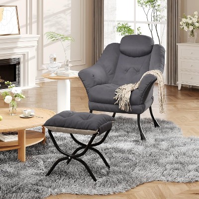 Lazy Chair, Comfy Reading Chair w/ Ottoman - Ergonomic Armrests, Washable Cover - Perfect for Small Spaces, Bedroom & Living Room