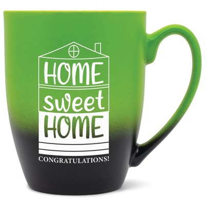 Elanze Designs 12 Ounce Ceramic Decorative Laser Engraved Giftable Novelty Tea Coffee Cup Mug Green and Black Home Sweet Home Congratulations!