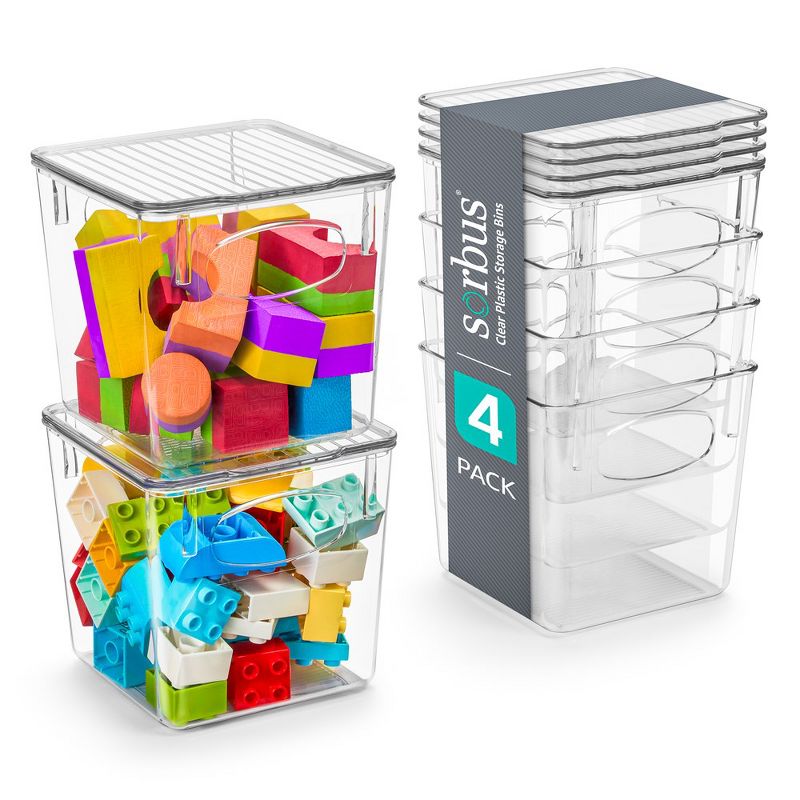Sorbus 4 Pack Small Storage Containers with Lids - Small Plastic Storage Bins - Toy Organizers and Storage Bin - Clear Containers for Organizing, 1 of 7