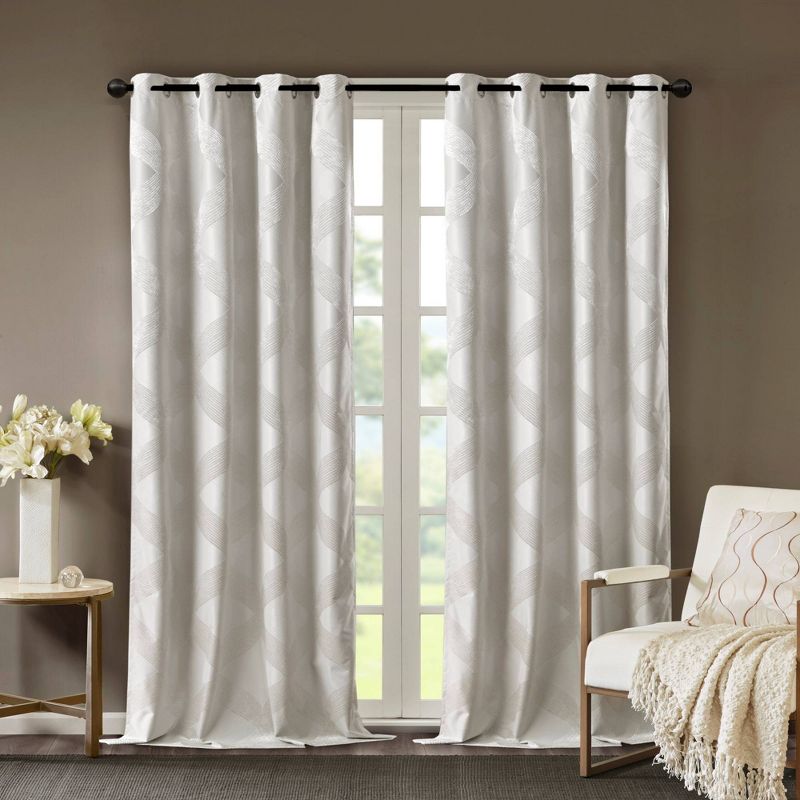 Byron Ogee Knitted Jacquard Blackout Curtain Panel, 1 of 12