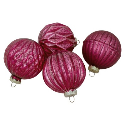 Magenta Pink Mercury Glass Christmas Ornament Set, 12 Pieces