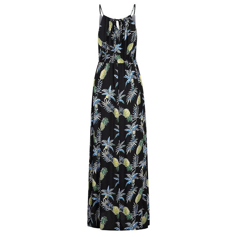 Womens V Neck Adjustable Spaghetti Strap Dress Sleeveless Boho Beach Floral Maxi Dress with Pockets, 3 of 9