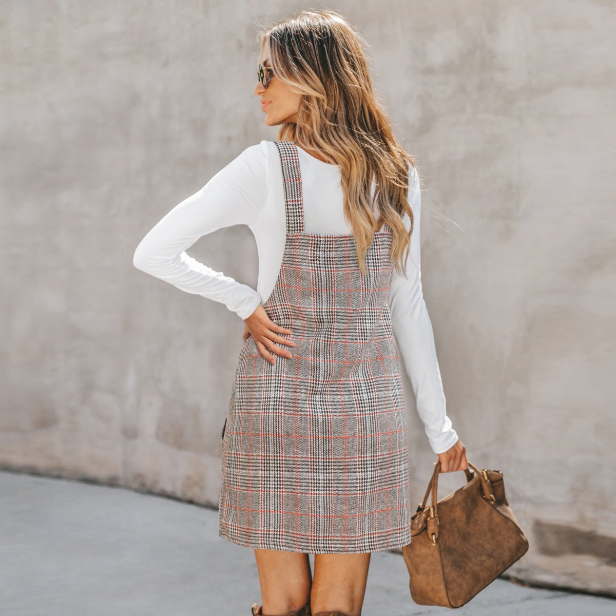 Женские платья Cupshe Women's Chic Plaid Suspender Mini Dress-L-Brown — фото 2