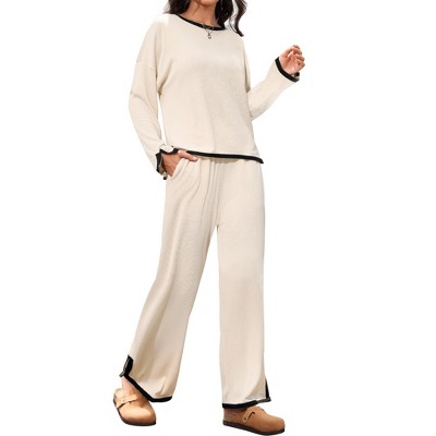 ATHLECHIC Women's Outfits Casual Long Sleeve Sweater Top Wide Leg Pants Matching Lounge 2 Piece Sets