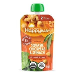 HappyBaby Organics Stage 2 Squash Chickpeas and Spinach with Avocado Oil & Sage Baby Food Pouch - 4oz - 1 of 4