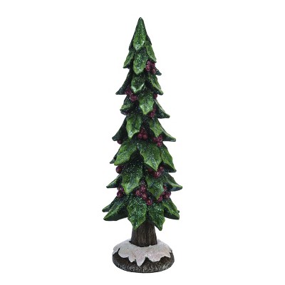 Transpac Resin 16 in. Green Christmas Holly Tree With Metallic Red Berries